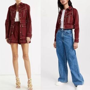 Veronica Beard Keswick Twill Two in One Cargo Jacket Color Deep Brick Size 4